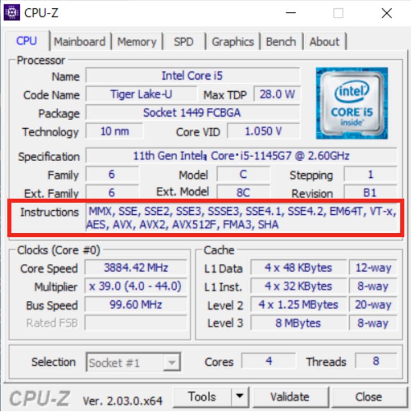 CPU-ZでのVT-x確認(有効状態)